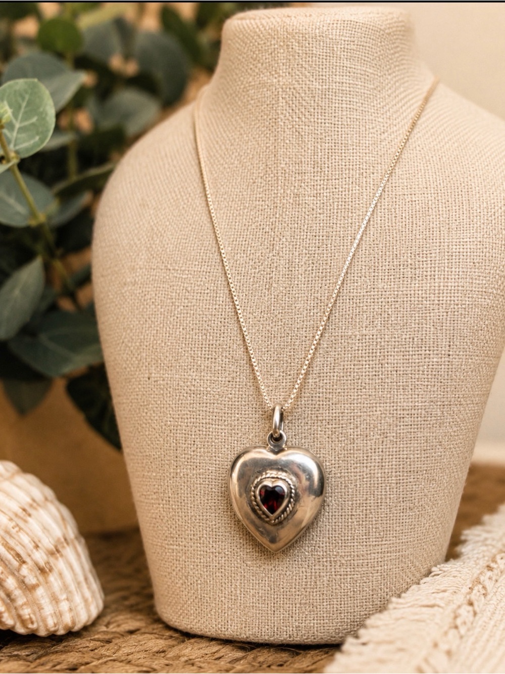 Sterling Silver 925 Tone Heart Locket Necklace Red Rhinestone Romantic Pendant